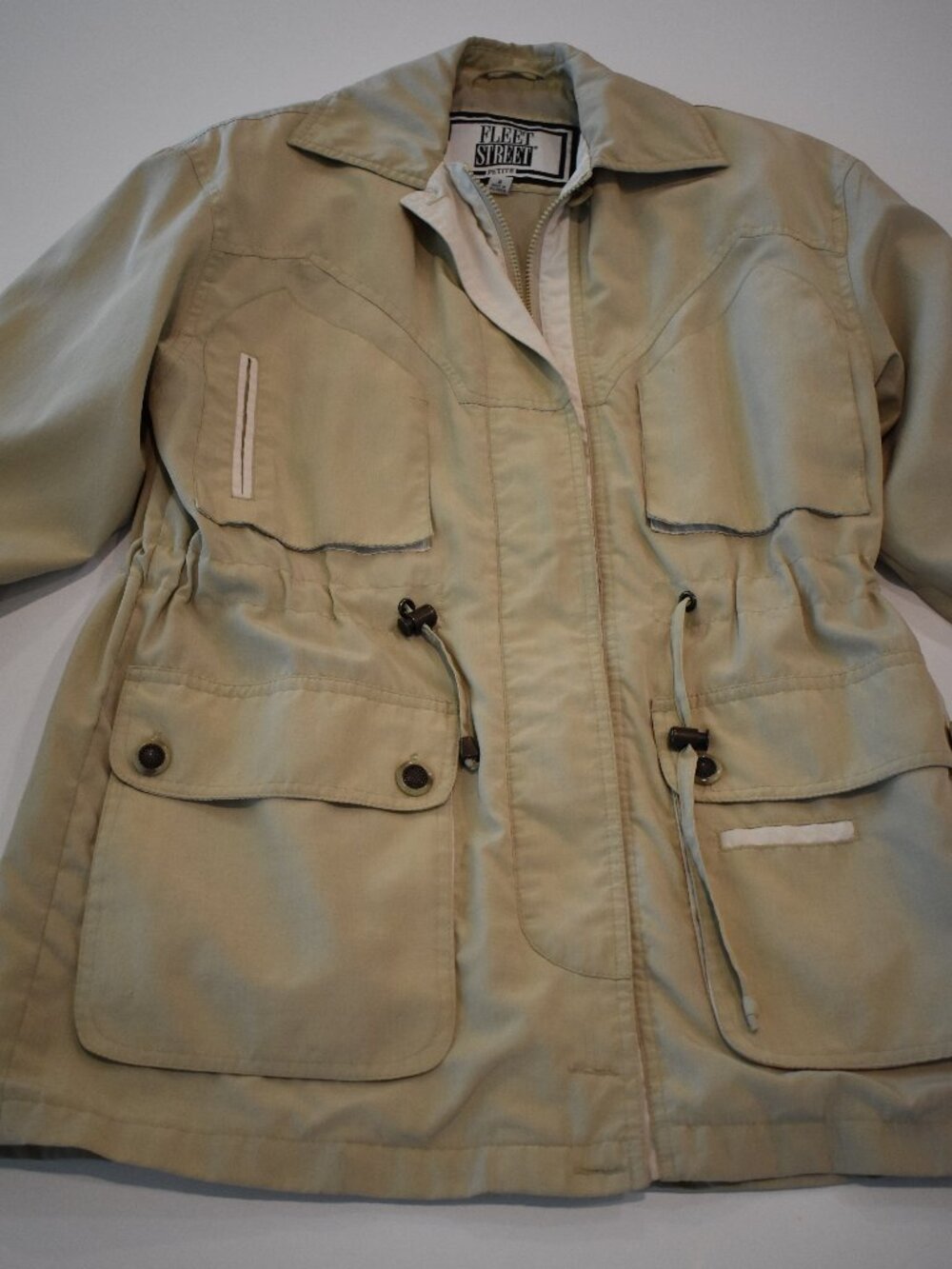 Fleet Street Petite Women's Safari Utility Jacket Tan Beige Full Zip Size Small